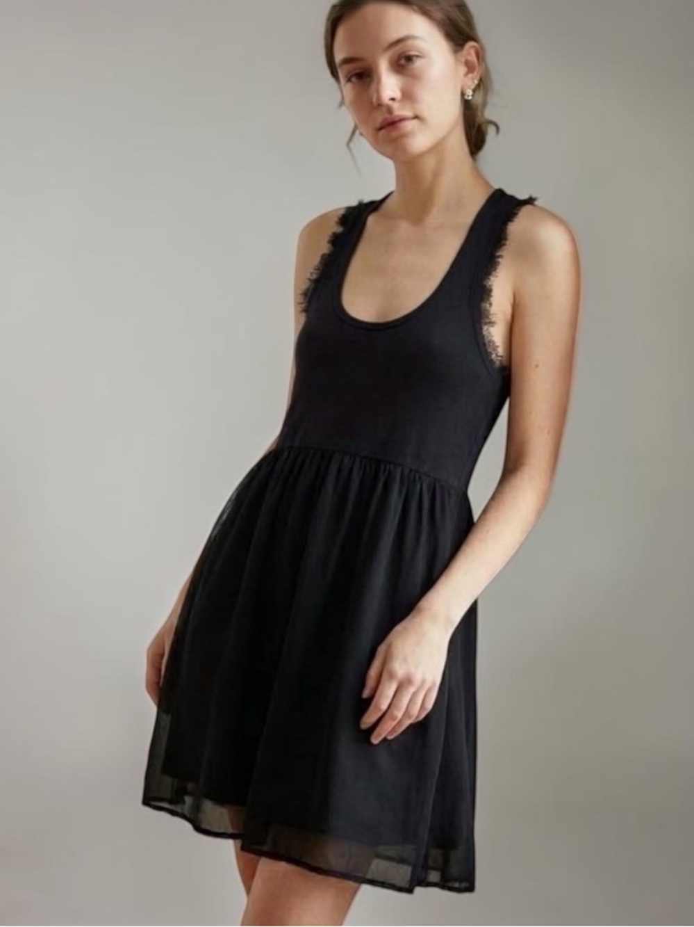 Talia Black Peruvian Cotton Knit Racerback Sundress Floaty Layered Skirt M
